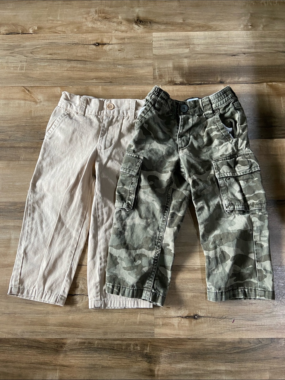 Kids Beige Chino Pants & Green Camo Cargo Pants